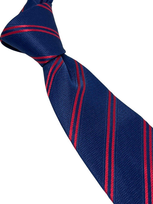 dark navy blue tie with double red stripe