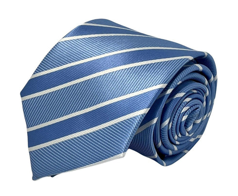 pale blue & white striped silky tie