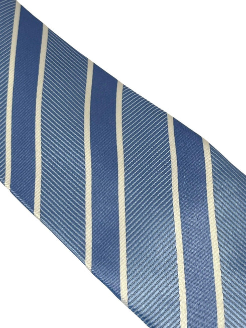 pale blue & white striped silky tie