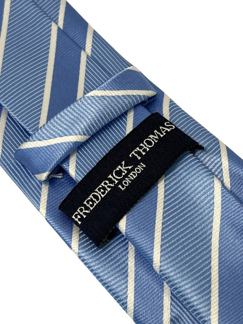 pale blue & white striped silky tie