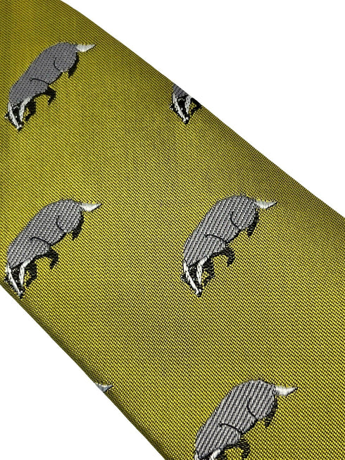 yellow gold tie with Hufflepuff badger design similar to Harry Potter