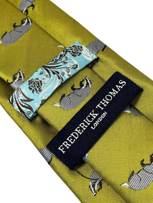 yellow gold tie with Hufflepuff badger design similar to Harry Potter