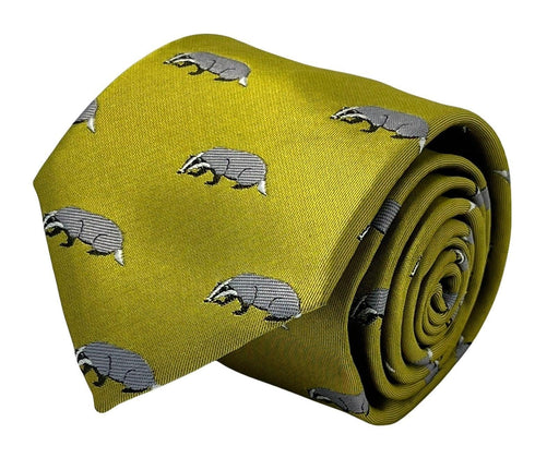 yellow gold tie with Hufflepuff badger design similar to Harry Potter
