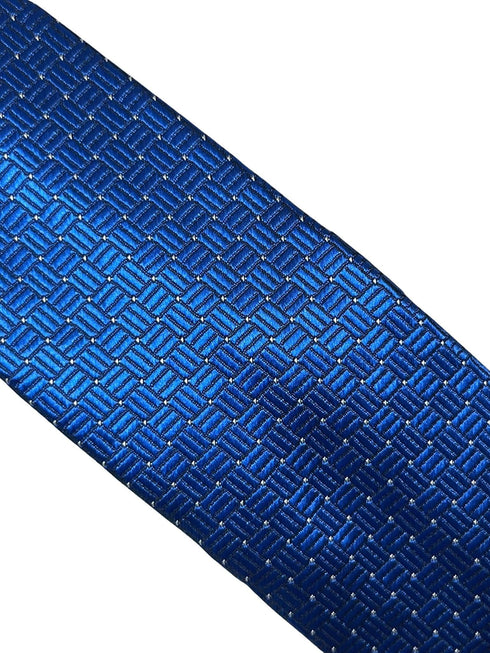 electric bright blue tie with squared pin spot design