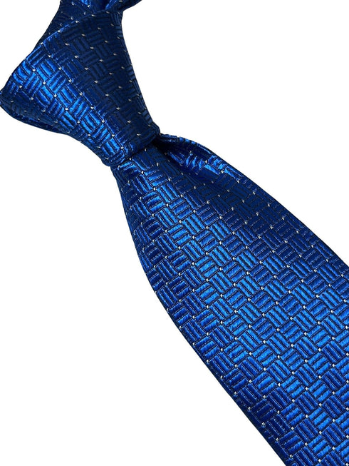 electric bright blue tie with squared pin spot design