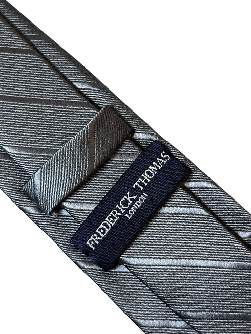 silver grey tie with slate striped design