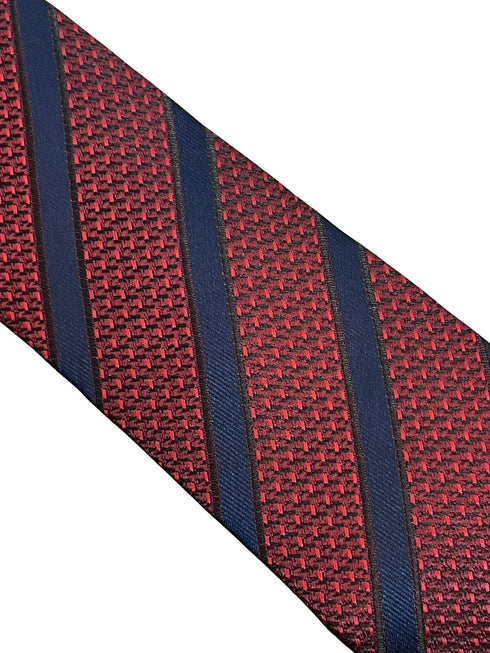 maroon red tie with snakeskin style and black stripes