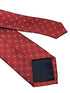 red tie with geometric square design