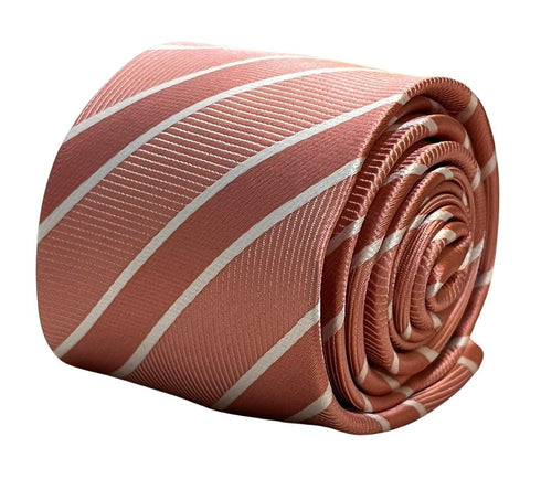 pink two tone tie with white stripes