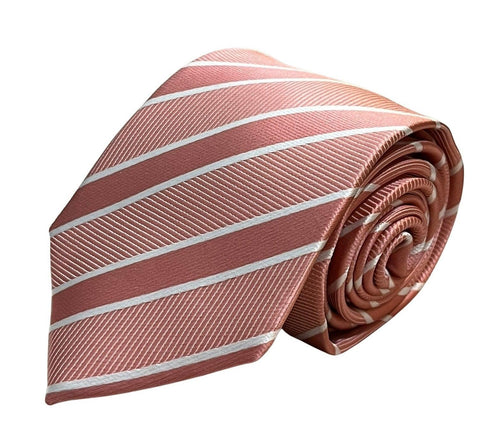 pink two tone tie with white stripes
