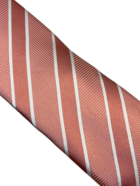 pink two tone tie with white stripes