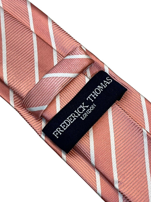 pink two tone tie with white stripes