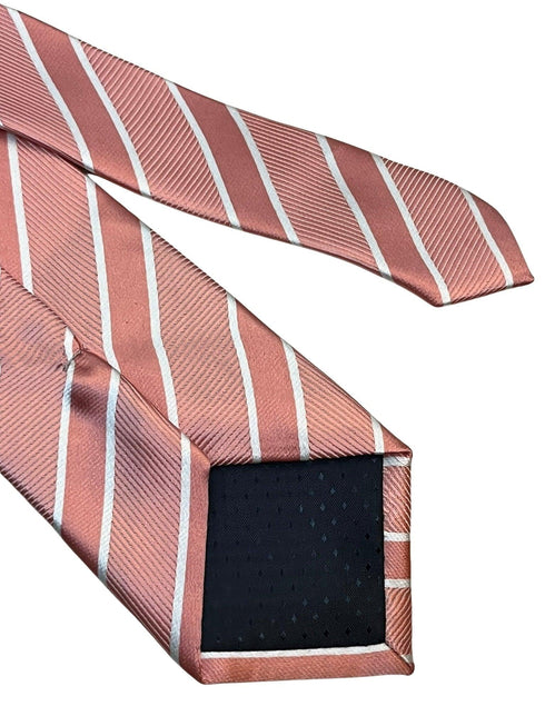pink two tone tie with white stripes
