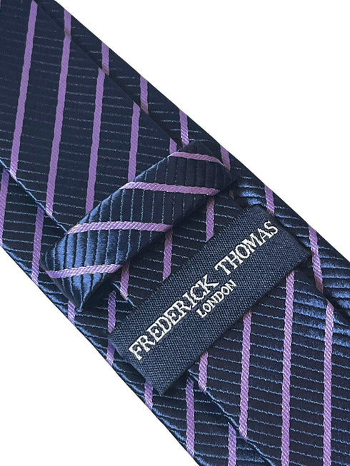 navy dark blue tie with purple stripes