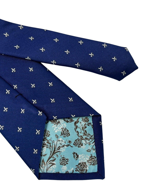 royal blue tie with fleur de lis (lys) design