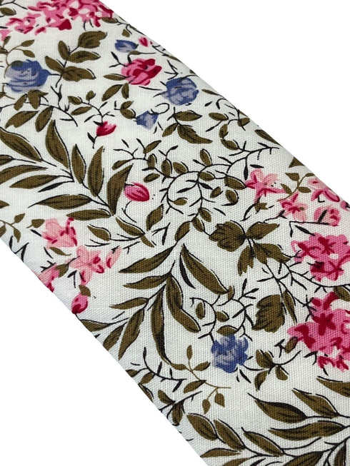ivory pink cotton tie with english wildflower garden design