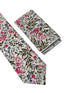 matching ivory pink cotton tie and pocket square with english wildflower garden design