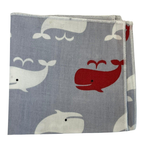light pale grey whale print cotton pocket square