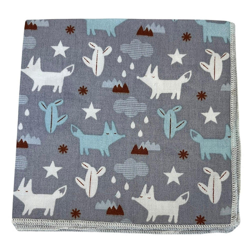 light pale gray grey cotton pocket square with scion style fox design