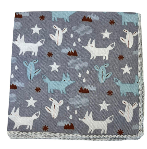 light pale gray grey cotton pocket square with scion style fox design