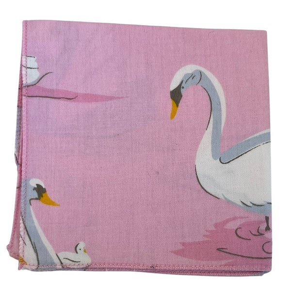 light pale pink cotton pocket square with swan print