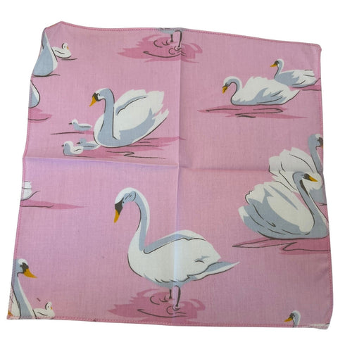 light pale pink cotton pocket square with swan print
