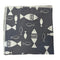 light pale gray grey cotton pocket square with fish aquatic nautical print