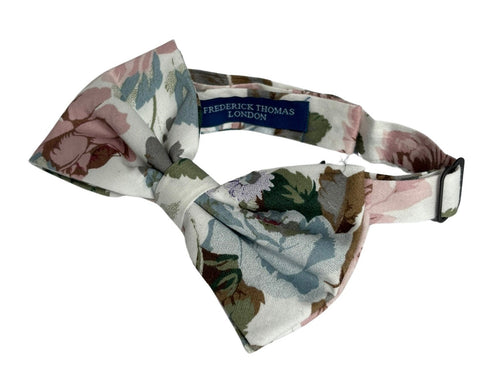 watercolour style English pink rose garden cotton bow tie