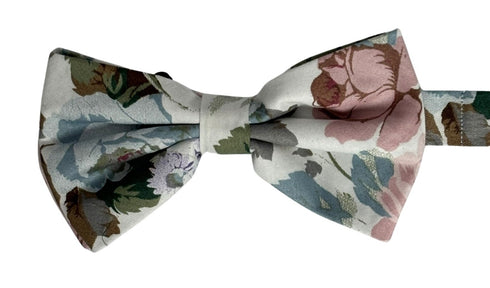 watercolour style English pink rose garden cotton bow tie