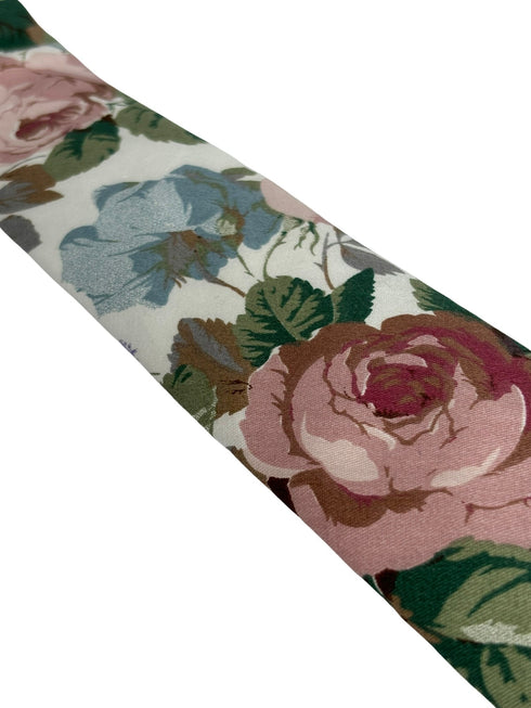 watercolour style english pink rose garden cotton tie