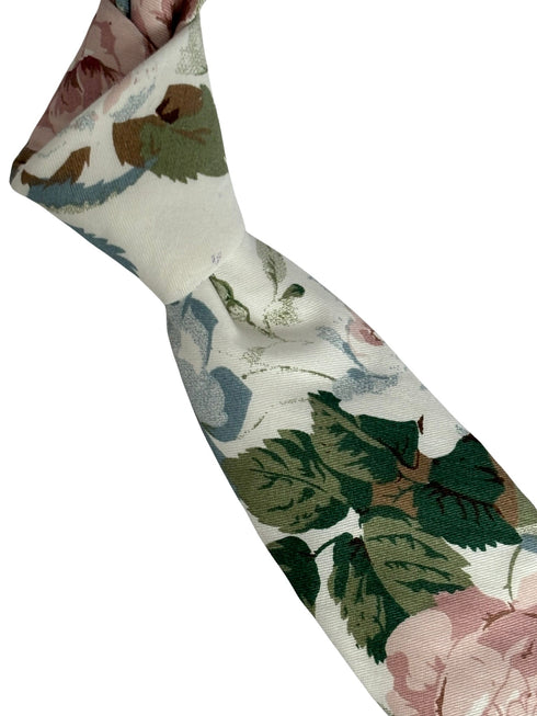 watercolour style English pink rose garden cotton tie and matching pocket square