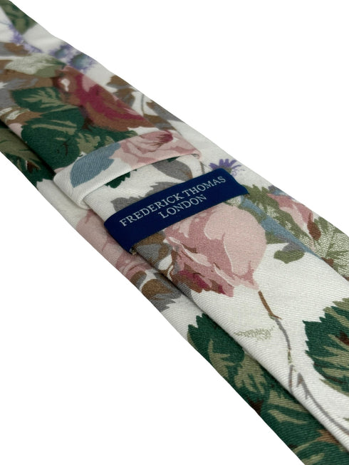 watercolour style english pink rose garden cotton tie