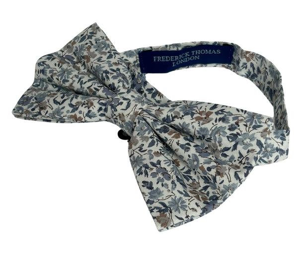 dusky blue English wildflower design cotton bow tie