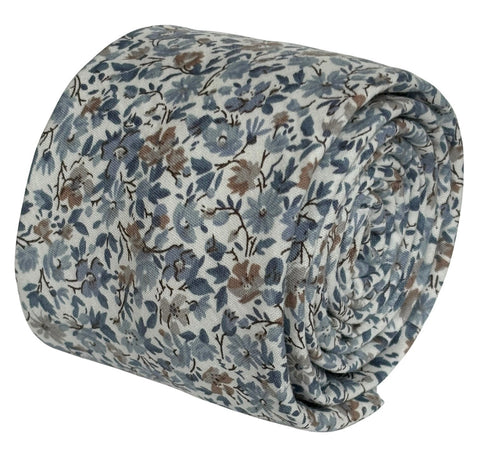 dusky blue English wildflower wedding design cotton tie and matching pocket square