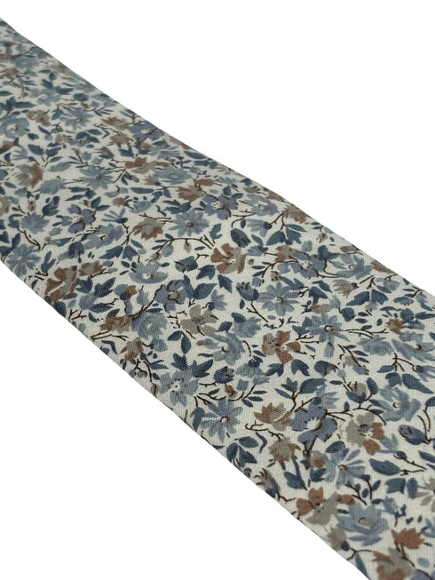 dusky blue English wildflower design cotton tie