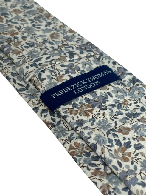 dusky blue English wildflower design cotton tie