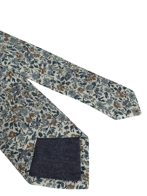dusky blue English wildflower design cotton tie
