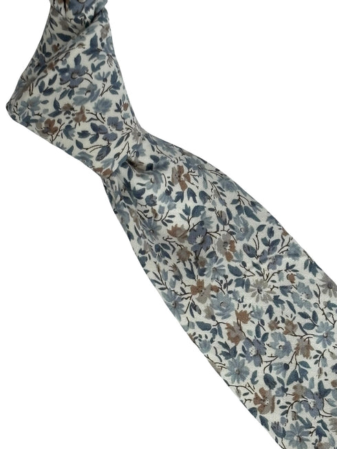 dusky blue English wildflower design cotton tie