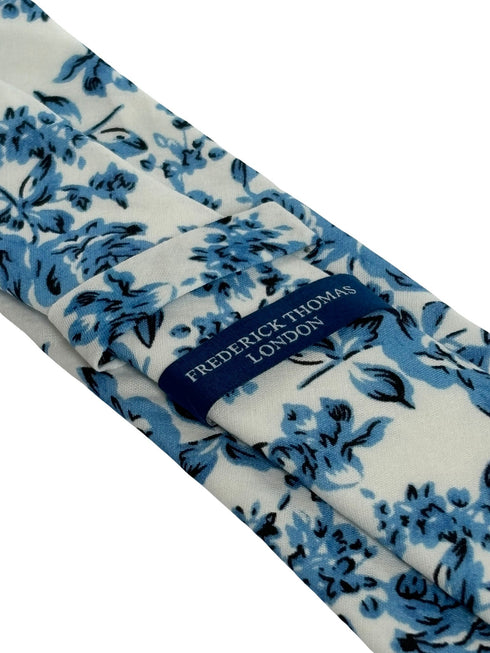 ivory with blue rose design cotton tie