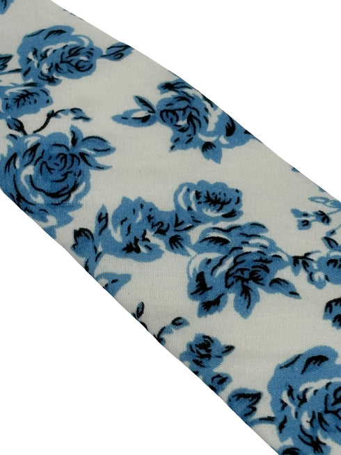 ivory with blue rose design cotton tie