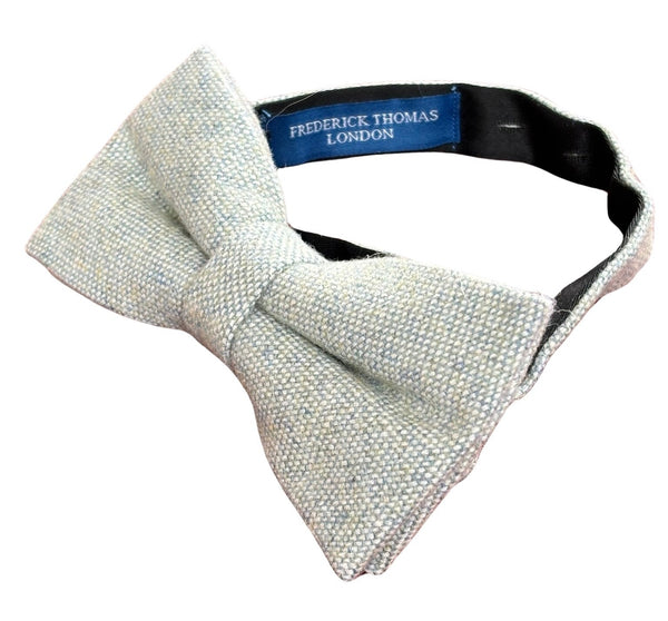 mint pistachio wool bow tie with blue flecks