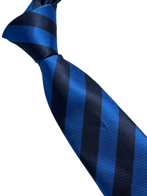 navy tie with royal mid blue barber stripe
