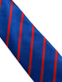 royal blue tie with subtle herringbone design and red stripes