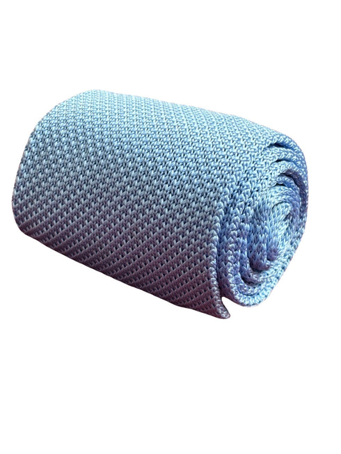 plain pastel cornflower light blue knitted 8cm width tie with pointed end