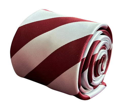 maroon and white barber stripe tie
