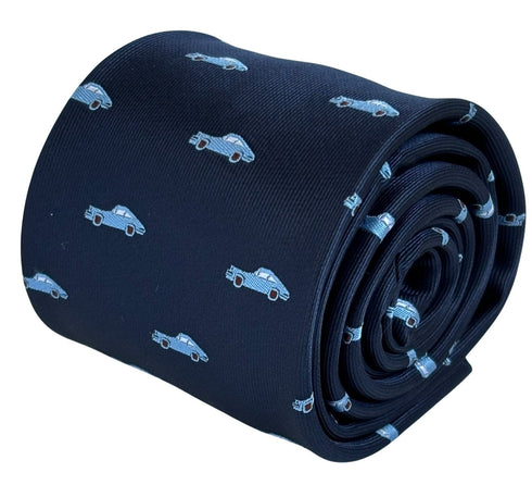 navy dark blue tie with classic Porsche 911 sports car style design