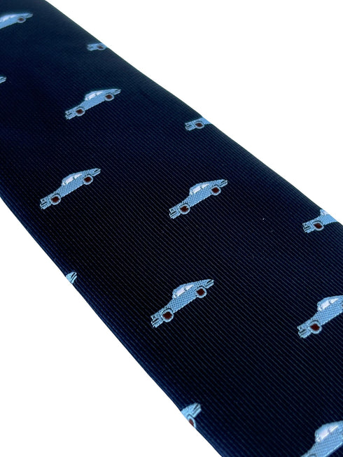 navy dark blue tie with classic Porsche 911 sports car style design