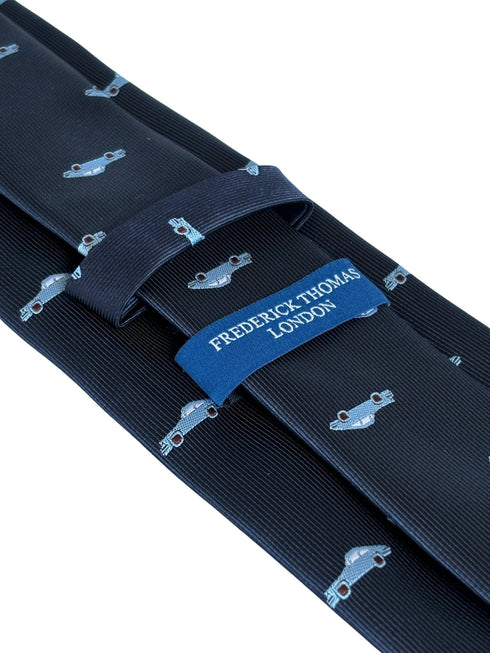 navy dark blue tie with classic Porsche 911 sports car style design