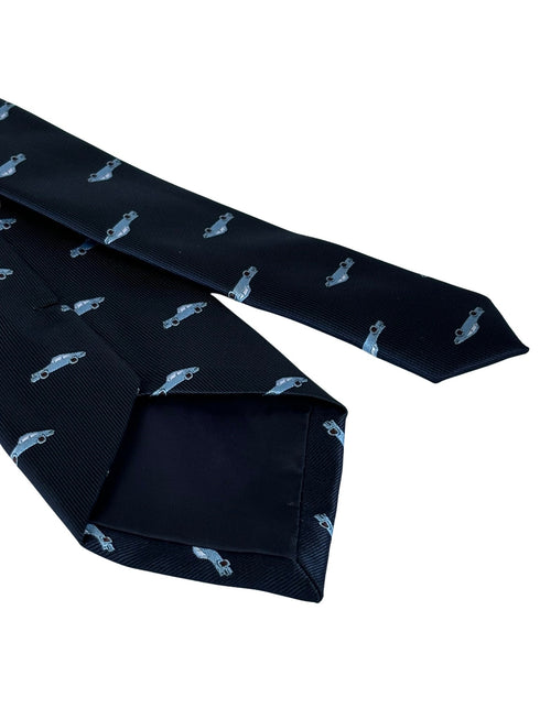 navy dark blue tie with classic Porsche 911 sports car style design
