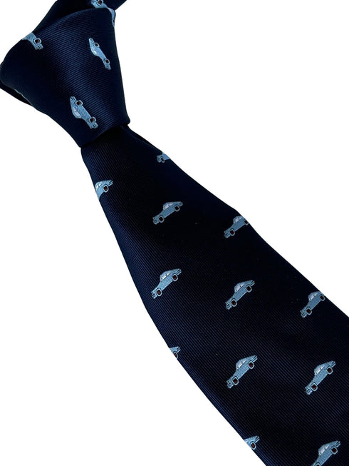 navy dark blue tie with classic Porsche 911 sports car style design